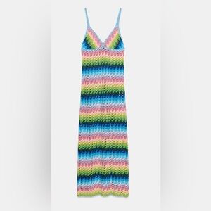 Viral Zara Rainbow Crochet Maxi Dress - Blue, Green, Pink, Yellow SOLD OUT M